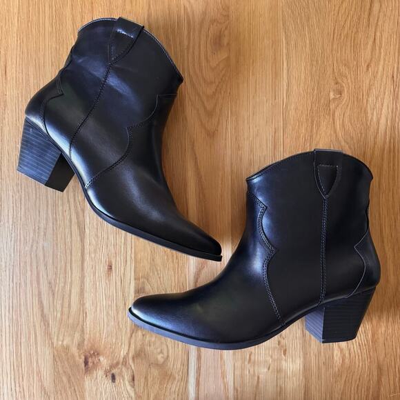 GAP Western Heeled Cowboy Boots Faux Leather in "True Black" Size 9.5 - Picture 4 of 9